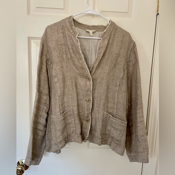 Eileen Fisher Jackets & Blazers - Eileen Fisher Linen Lightweight Blazer Jacket Neutral Beige Tan Lagenlook XL